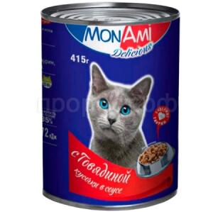 Монами конс. для кошек и котов кусочки в соусе с Говядиной 415г