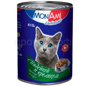 Монами конс. для кошек и котов кусочки в соусе с Индейкой и Кроликом 415г