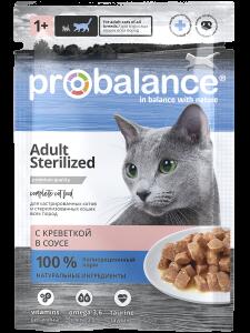 Консервированный корм для кошек Probalance Sterilized, кркветка 85г (28шт. в уп.)