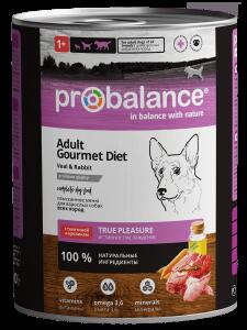 Консервированный корм для собак Probalance Gourmet Diet, с телятиной и кроликом, 850г