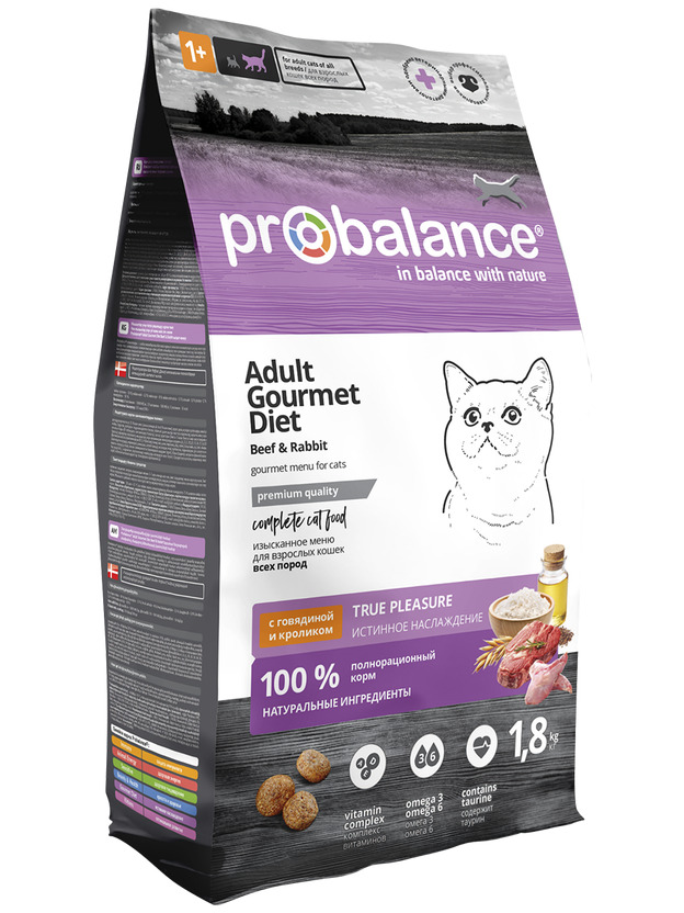 Probalance Gourmet Diet д/взр.кош.  с говядиной и кроликом, 1,8кг