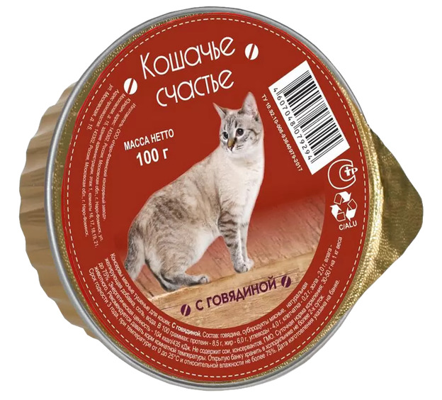 Кошачье счастье 100г Говядина лам. 1*20