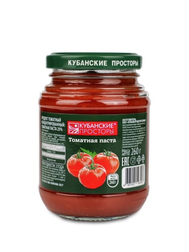 Томатная паста Кубанские Просторы 25% ТУ 260гр ст/б твист 1*12